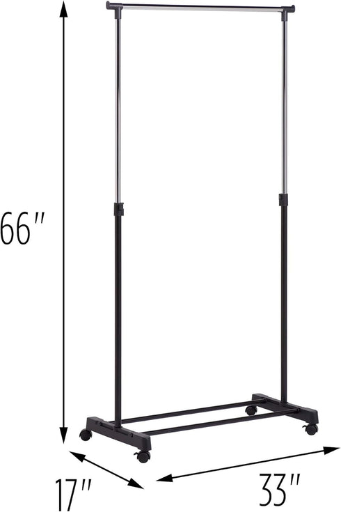 Honey-Can-Do Adjustable Height Rolling Metal Clothes Rack GAR-01122 Chrome 30 lbs...