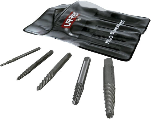 URREA Screw Extractor Set - 5-Piece (1/8"-3/4") Screw Removal Kit with Spiral Flute & Roll-up Storage Pouch - 9500B...