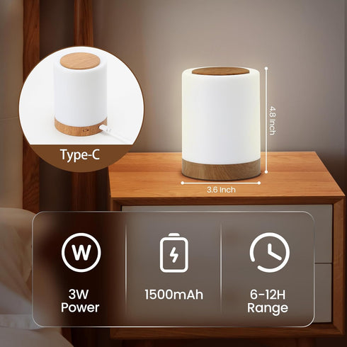 Night Light, Rechargeable Bedside Touch Lamp, Dimmable Night Light with Warm Light & Color Changing RGB,Touch Color-Changing Ring, Portable Night ...