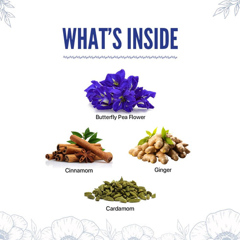 BLUE TEA - Indian Chai Masala - 12 Count - Pyramid Plant Based Tea Bag | Butterfly Pea Flower | Flower & Indian Spices Based | Caffeine Free - Det...