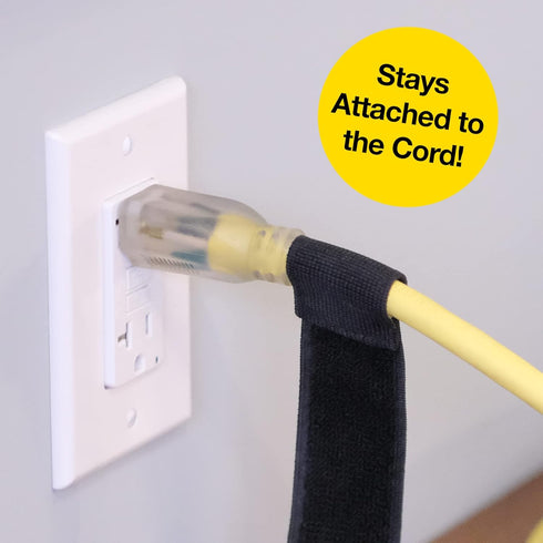 Selfie Straps by Wrap-It Storage, 12-inch (8-Pack), Black - Stretchy Hook and Loop Cord Organizer that Stays Attached to Cord for Electrical Cable...