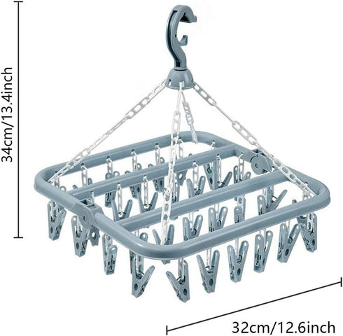 Clothes Drying Hanger with 32 Clips and Drip Foldable Hanging Rack (Light Blue)...