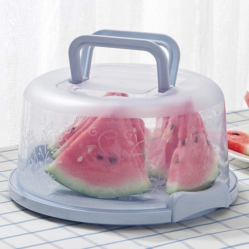 FEOOWV Plastic Small Cake Carrier Holder Round Container with Handle Suitable for 6~8 inch Diameter and 4 inch Height Small Cake (Blue)...