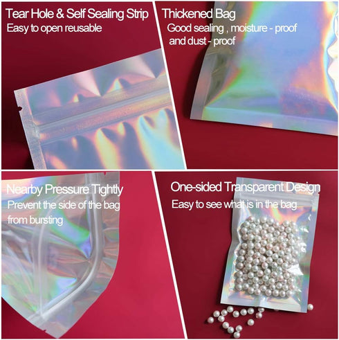 100 Pieces Mylar Holographic Resealable Bags - 3 x 4" Smell Proof Bags, Foil Pouch for Party Favor Food Storage (Holographic Color, 3 x 4 Inch)...