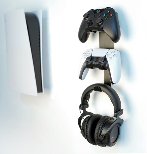 Monzlteck 3 in 1 Dual Controller & Headset Wall Mount Holder with Non-Slip Pads for Xbox, PS5, PS4,Switch, Headphone, PSVR2, Backbag and More.All ...