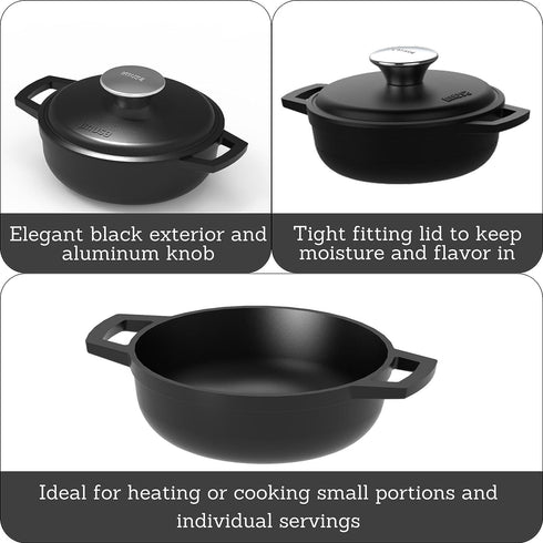 IMUSA Traditional Colombian Mini Nonstick Caldero (Dutch Oven) for Cooking and Serving, 0.7 Quart, Silver,Black...