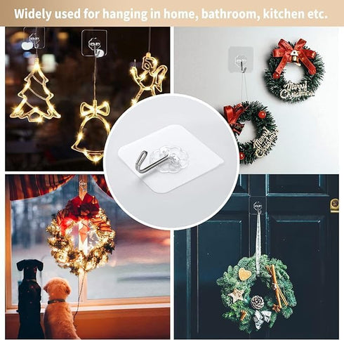 Adhesive Hooks for Hanging Heavy Duty Wall Hooks, Self Adhesive, Towel Coat Hooks, Waterproof Transparent Hooks for Bathroom Shower, Kitchen, Keys...