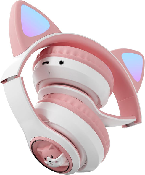 Cat Ear Bluetooth Headphones,Toddlers Kids wireless Headphones for boys girls Amazon Fire Tablet/Laptop/Pad/School (white pink 2)...