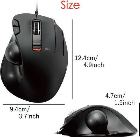 ELECOM EX-G Wired Trackball Mouse, Ergonomic, Thumb Control, Smooth Tracking Roller Ball, 6 Programmable Buttons, Tilt Scroll Computer Mice for PC...