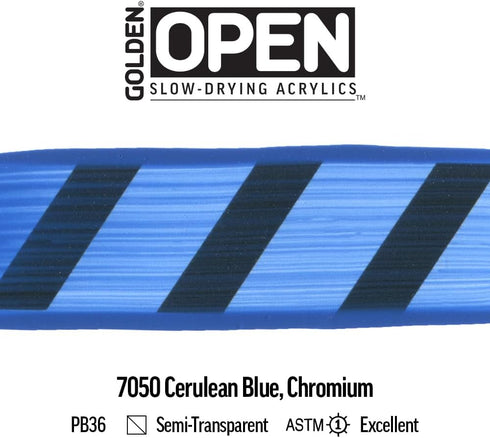 OPEN Slow-Drying Acrylics by GOLDEN, Cerulean Blue Chromium, 2 fl oz. tube, Professional Acrylic Paint, Semi-Transparent...