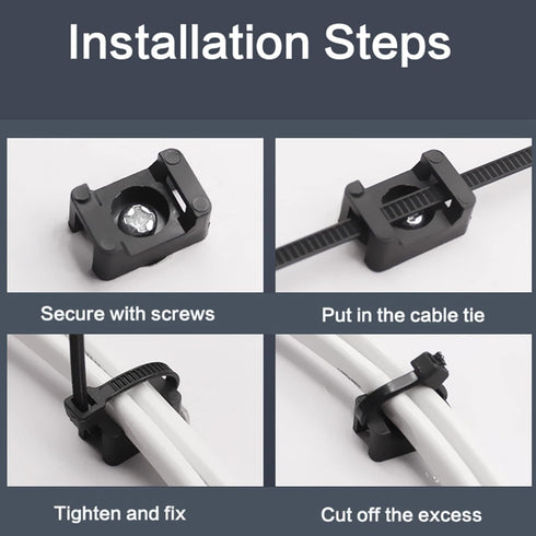 Saddle Type Mounts Base with 4.7inch Cable Ties and Tapping Screw ZZLZX 50 Sets 4.7 Inch Black Cable Zip Ties and Wire Cable Clips with Screw,Sadd...