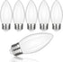 6Pack B11 E26 LED Candelabra Bulbs, 5W Equal 40 watt Edison Light Bulbs, Daylight White 5000K Dimmable Candle Bulb for Chandeliers, Ceiling Fan,Pe...