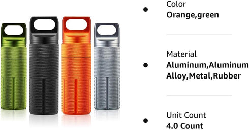 Patelai 4 Pieces Portable Pill Case Waterproof EDC Container Capsule Airtight Aluminum Pill Bottle Keychain Pill Holder Travel Pill Storage Supple...