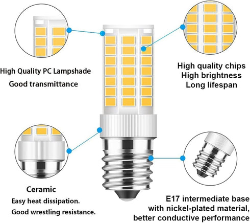 TAIYALOO E17 LED Bulb Dimmable, 5W Microwave Oven Bulb, Warm White 3000K, 40W Halogen Bulb Replacement for Microwave, Over Stove Appliance, Range ...
