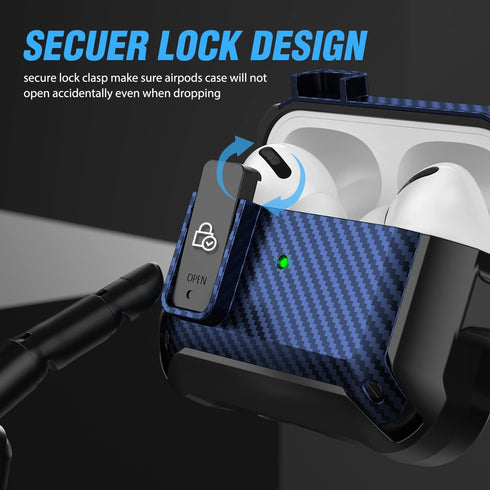 Valkit Compatible Airpods Pro Case with Lock Clip, Carbon Fiber Texture Air Pod Pro Case Cover with Keychain for Men Women Cool AirPod Pro Shockpr...