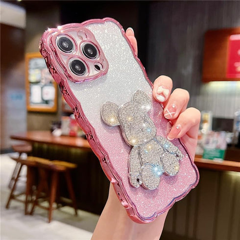 Compatible with iPhone 15 Pro Max Cute Case,Sparkle Diamond Rhinestone Design Bear with Separated Glitter Paper, Luxury Shiny BlingSoft Shockproof...