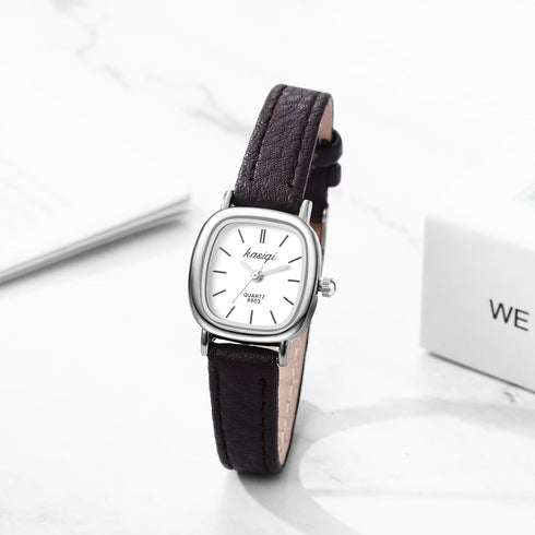 JewelryWe Women Leather Watches Small Square Analog Quartz Watch Simple Elegant Casual Dress Watch...