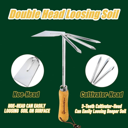 Innovative Weeder Puller Garden Hand Tool - with Double Head (Hoe & Cultivator) - for Easy Remove Weeders & Loosing Soil...