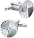 Silver Natural Gray Mother of Pearl Cufflinks for Men Lady Water Ripples Pattern Round Men's Cufflinks Jewelry for Wedding Anniversary Business Pa...