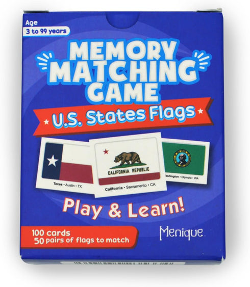 Menique, Memory Matching Game U.S. States Flags, educational card game....
