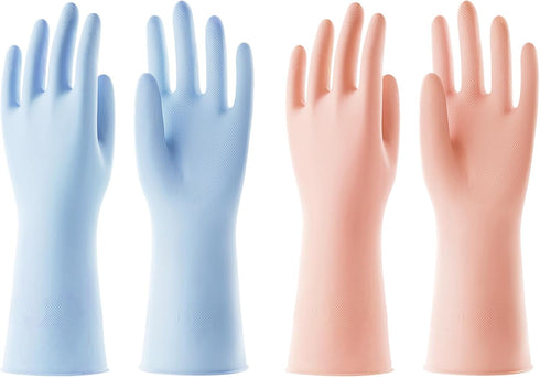 COOLJOB 2 Pairs Rubber Gloves for Dishwashing Cleaning, Cotton Lined Household Gloves, Waterproof Gloves for Kitchen Bathroom, Orange & Blue, Medi...