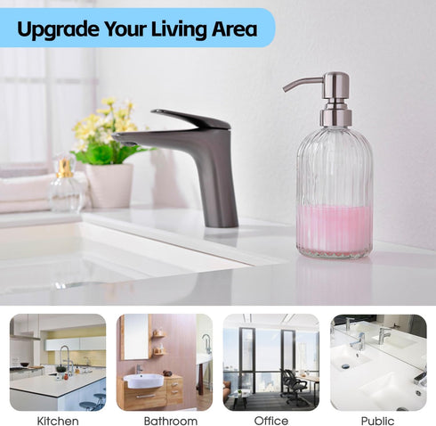 Glass Soap Dispensers for Kitchen and Bathroom, 16oz Heavey Glass Bottle, Stainless Steel Brushed Nickel Pump,Clear Glass Farmhouse Bathroom Soap ...