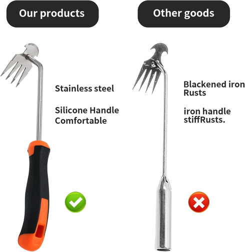 2 Pack Weeding Tools, Portable Garden Weeder Puller Tool, 4 Teeth Stainless Steel Hand Weeder for Vegetable Gardening Backyard Farm Planting & Upr...