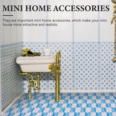 Doll House Furniture 27pcs Miniature Mosaic Floor Tile Sheet Miniature Flooring Simulation Mini Doll House Accessories for - Blue and White Tile F...