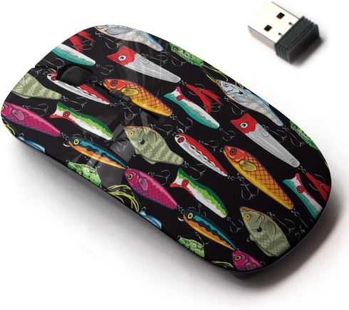 2.4G Wireless Mouse with Cute Pattern Design for All Laptops and Desktops with Nano Receiver - pop Colorful Fishing Lures...