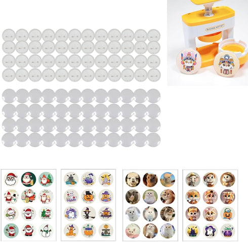48pcs Badge Maker Machine Parts Kit, 55mm (2.16in) DIY Pin Button Press for Kids, Complete Set with Button Components, Images, and Circle Cutter (...