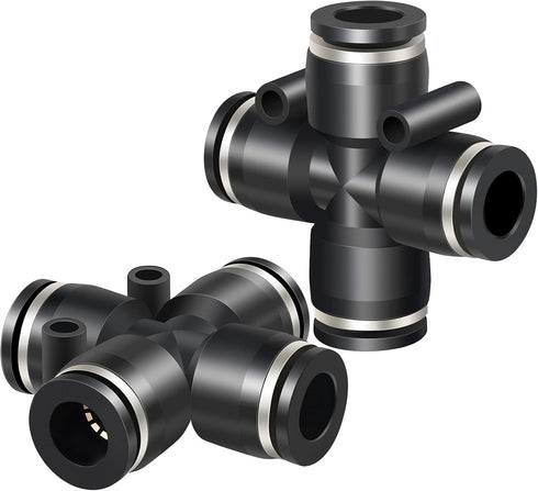 TAILONZ PNEUMATIC 4 Way 1/4 Inch OD Straight Push Fittings Plastic Quick Release Connectors Air Line Fittings PZA-1/4 (Pack of 5)...