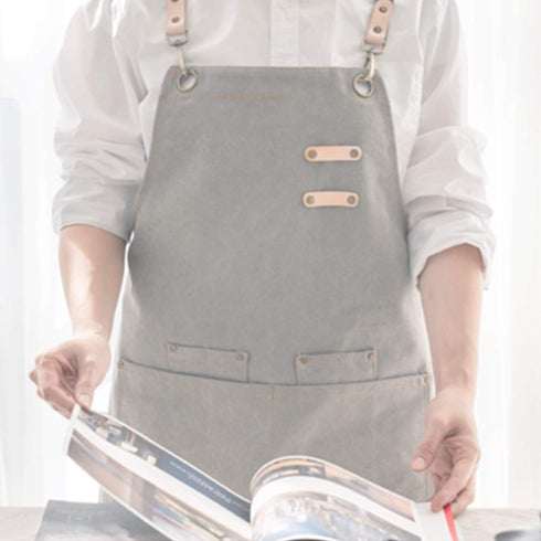 carrotez Chef Apron, Waterdrop Resistant Cotton Canvas Cross Back Adjustable Apron, M-XXL (Light Grey)...