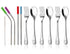 15 Pieces Toddler Kids Utensils Kids Silverware Set Stainless Steel, Safe Baby Utensils 3 Toddler Forks 3 Toddler Spoons 4 Reusable Metal Straws 4...