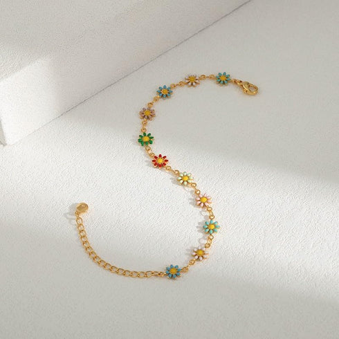 Daisy Flower Necklace Bracelet for Women Bohemian Enamel Daisy Choker Necklace Bracelet Handmade Gold Daisy Spring Sunflower Daisy Bracelet for Wo...