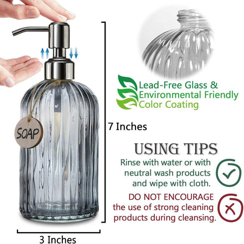 JASAI 18 Oz Vertical Stripes Kitchen Soap Dispenser with 304 Rust Proof Stainless Steel Pump, Refillable Liquid Soap Dispenser for Bathroom, Kitch...