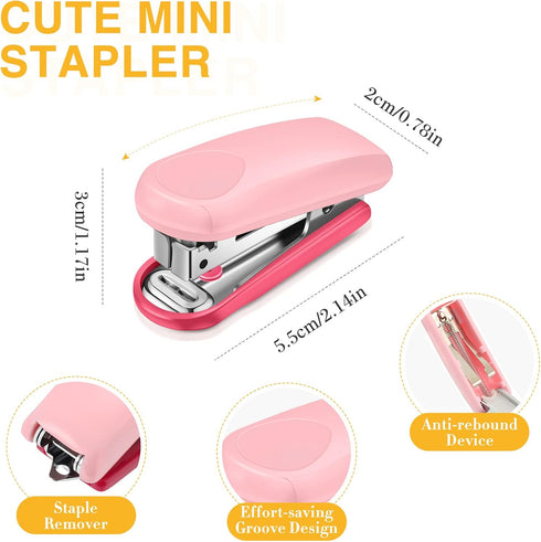 Leinuosen 6 Pack Mini Stapler with 1000 Staples Pink Small Stapler Multipack 16 Sheets Capacity Standard Staples with Box Desktop Stapler Remover ...