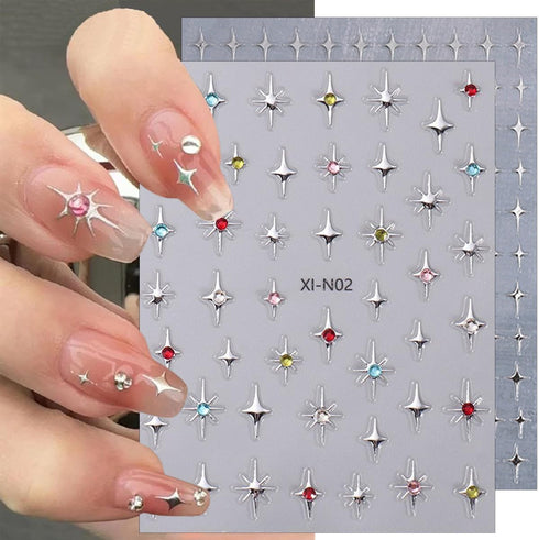 8 Sheets Star Nail Art Stickers Gold Sliver Star Nail Art Stickers Shiny GoldStar Nail Design Nail Art Supplies Gold Silver White Black Stars Nail...
