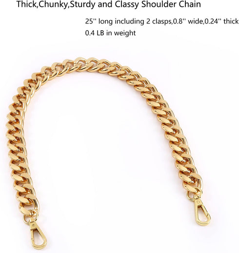 25 Inch Trendy Chunky Metal Chain Purse Handle Shoulder Strap Replacement for Handbag (Yellow Gold)...