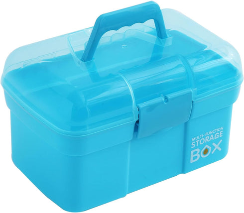 Kinsorcai 11'' Plastic Storage Box with Removable Tray, Multipurpose Organizer and Storage Case for Art Craft and Cosmetic (Blue)...