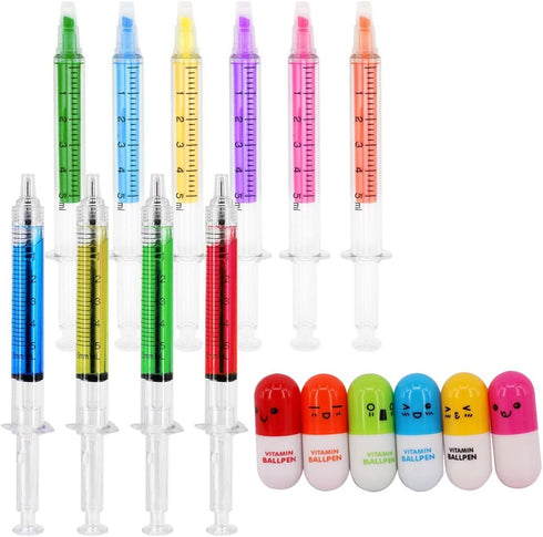 4 Syringe Pens + 6 Pill Pens + 6 Syringe Highlighters Fluorescent Needle Watercolor Pen (16 Pieces)...