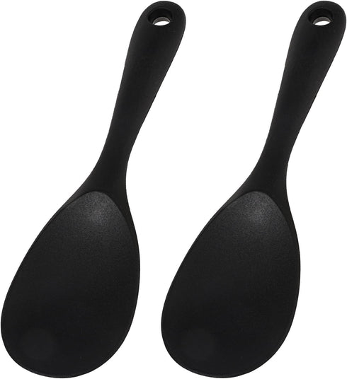 2 Pcs Rice Spoon Paddle Silicone Black Rice Spoon Rice Cooker Spoon Non Stick Heat Resistant Kitchen Works for Rice Mashed Potato Salads...