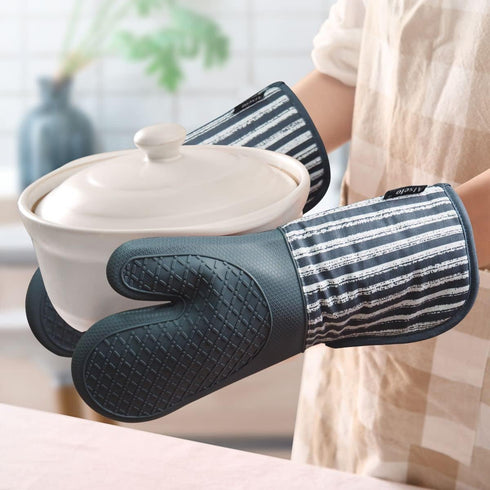 Silicone Oven Mitts Heat Resistant 932? with Waterproof & Non-Slip Kitchen Mittens, Set of 2 Extra Long Oven Gloves with Soft Cotton Terry Lining ...