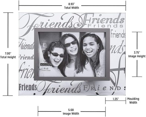 Malden International Designs 3038-46 Mirrored Glass With Silver Metal Inner Border Friends Picture Frame, 4x6, Clear...