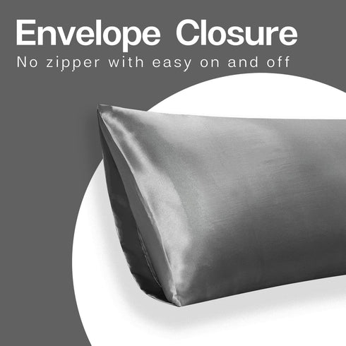 MR&HM Satin Body Pillow Cover, Soft and Breathable Body Pillow Case with Envelope Closure, Cooling and Silky Long Pillowcase for Hair and Skin,Gre...