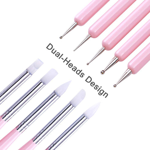5pcs Nail Art Dotting Tools Pen Dual Head UV Gel Carving Pen Nail Silicone Brushes Set Pottery Clay Sculpting Tools Modeling Painting Drawing Tool...
