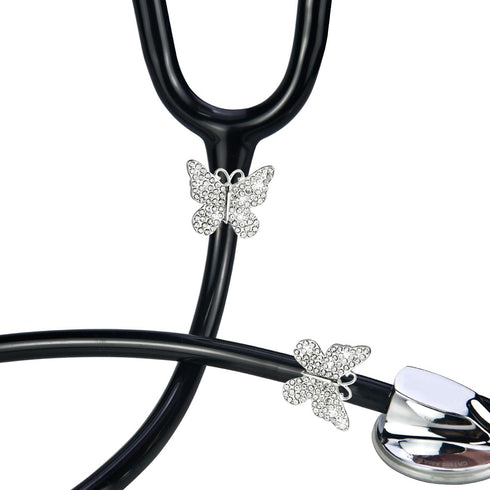 2 Pack Bling Butterfly Stethoscope Charms for Doctor Nurse, Stethoscope Id Name Tag with Bling Silvery Rhinestones...