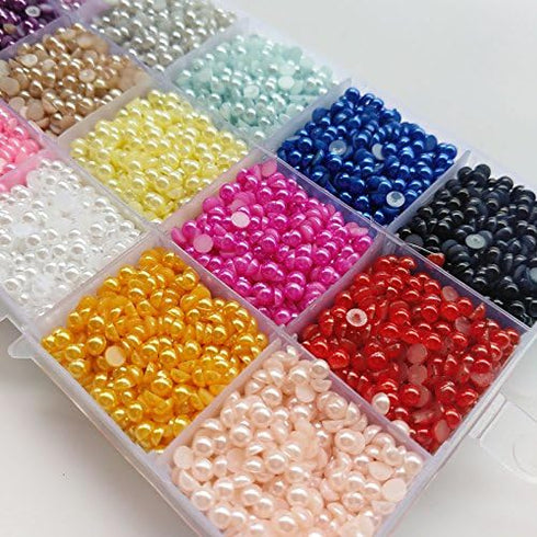 Chenkou Craft 10000pcs Assorted 15 Colors Imitation Half Flatback Pearl Bead 4mm Gem Scrapbook Craft DIY Beads + Plastic Box...