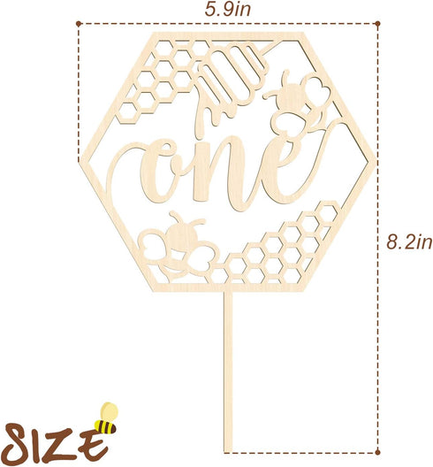 Huray Rayho Bumble Bee One Cake Topper for First Birthday 1st Honey Bee Theme Party Decoration Honeycomb Wood Cake Topper Bee Cake Supplies...