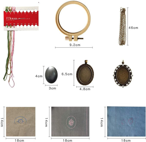levylisa Embroidery Beginner Kit 3 Patterns Embroidery Starter Kit with Hoop Embroidered Stitching Necklace Pendants Floral Plate Jewelry Necklace...