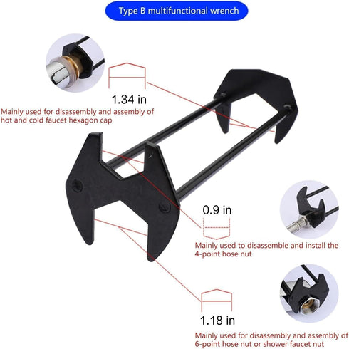 Basin Wrench, Set 7 Sizes Universal Under Sink Plumbers Multifunctional Carbon Steel Faucet, Four-claw Hexagon for Kitchen Bathroom (2 PCS), BS-00...